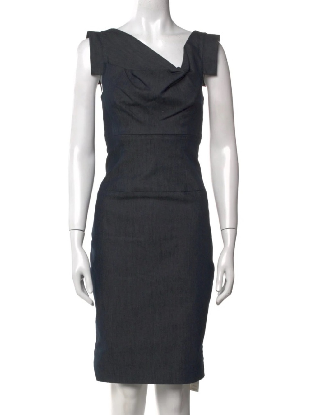 Black Halo Jackie O Sheath Dress Dark Denim Chambray Women’s 6 Elegant Chic USA